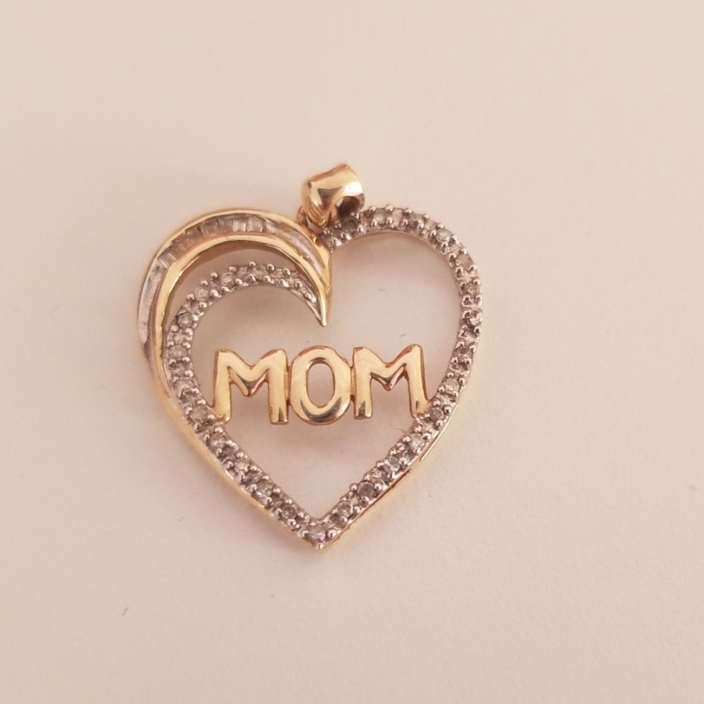 Gold and diamond mom heart pendant